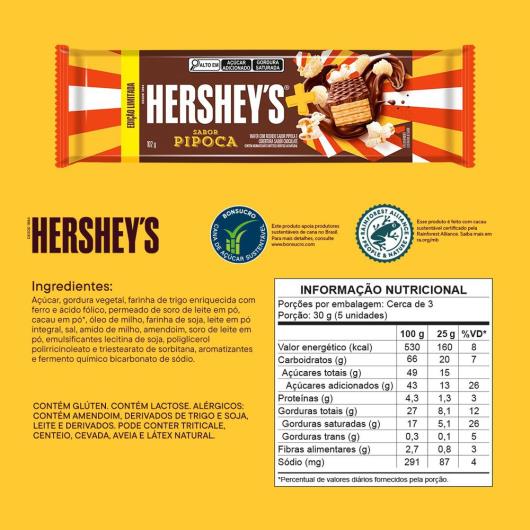 Wafer Recheio Pipoca Cobertura Chocolate Hershey's Mais Pacote 102g - Imagem em destaque