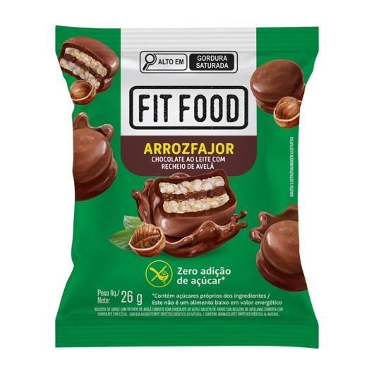 Biscoito de Arroz Recheio Avelã Cobertura Chocolate ao Leite Fit Food Arrozfajor Pacote 26g - Imagem em destaque