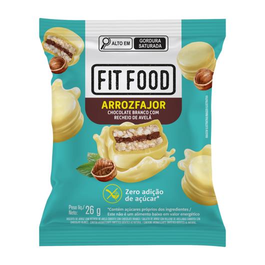 Biscoito de Arroz Recheio Avelã Cobertura Chocolate Branco Fit Food Arrozfajor Pacote 26g - Imagem em destaque