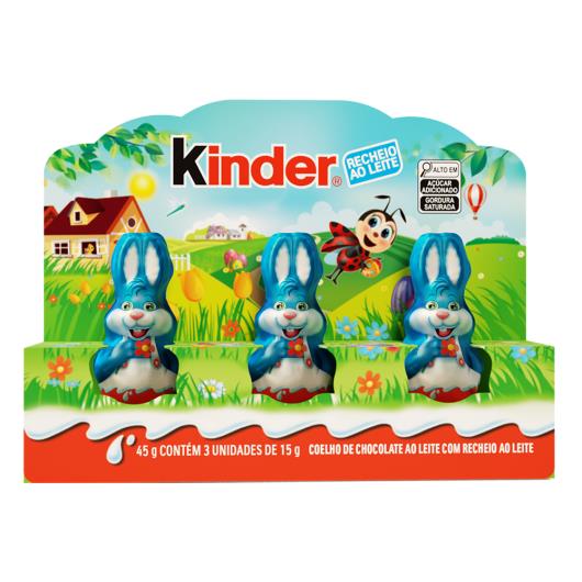 Coelho Kinder Chocolate ao Leite Recheio ao Leite Caixa 45g 3 Unidades - Imagem em destaque