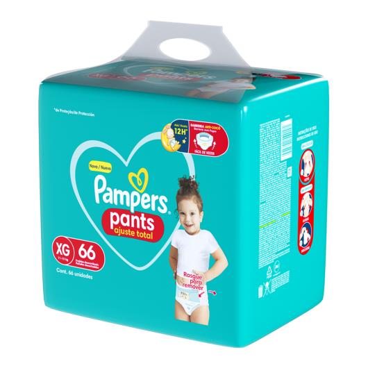 Fralda Descartável Infantil Pants Pampers Ajuste Total XG Pacote 66 Unidades - Imagem em destaque