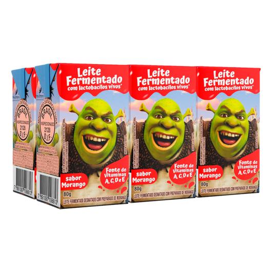 Pack Leite Fermentado Desnatado Morango Shrek Batavo Batavinho Caixa 6 Unidades 80g Cada - Imagem em destaque