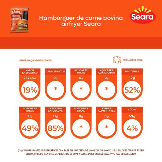 Hambúrguer de Carne Bovina Air Fryer Seara 150g - Imagem em destaque