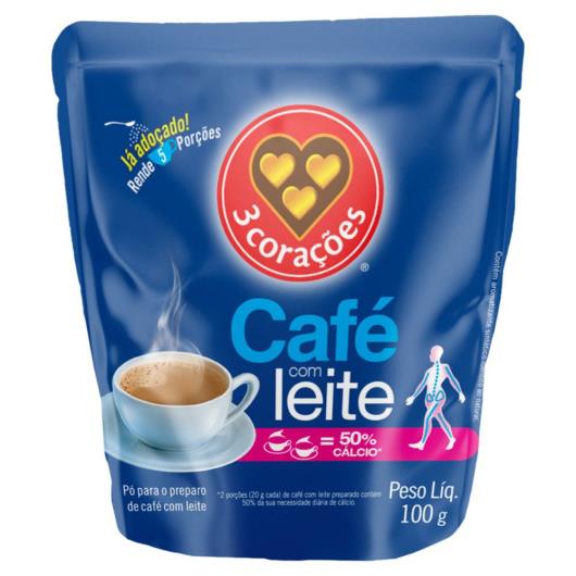 Café com Leite Solúvel 3 Corações Sache 100g - Imagem em destaque