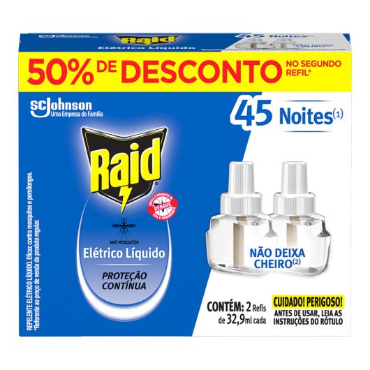 Repelente Líquido Elétrico 45 Noites Raid Caixa 2 Unidades 32,9ml Cada - Imagem em destaque