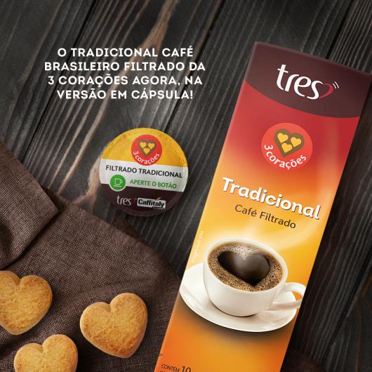 Café em Cápsula Torrado e Moído Filtrado Tradicional 3 Corações Caixa 75g 10 Unidades - Imagem em destaque