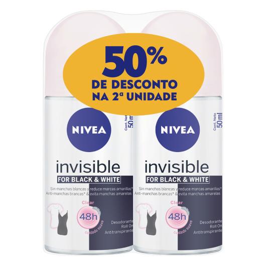 Pack Antitranspirante Nivea Roll-On Invisible Black & White 50 ml Cada 50% de Desconto na 2ª Unidade - Imagem em destaque