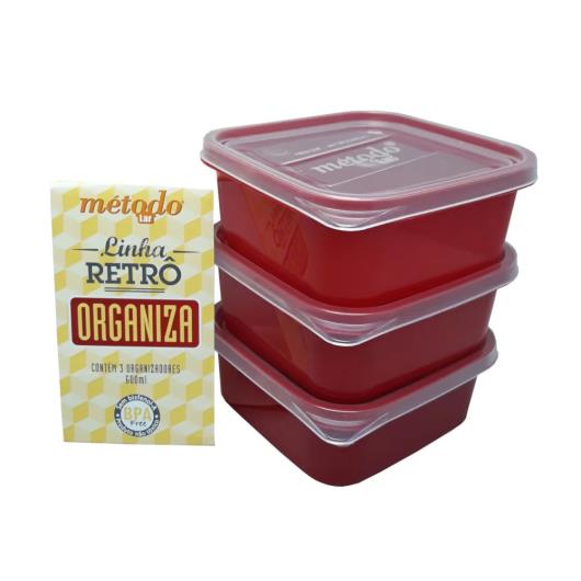 Kit 3 Potes Para Alimentos Freezer e Microondas Organizador Retrô Quadrado 600 ML Método Lar - Imagem em destaque