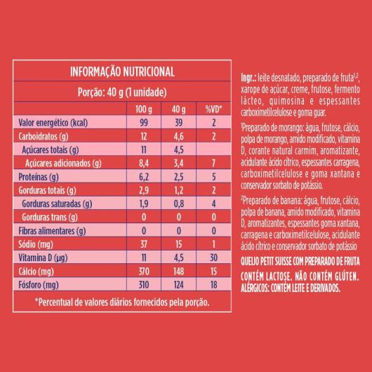 Danoninho Petit Suisse Morango e Banana 480g 12 unidades - Imagem em destaque