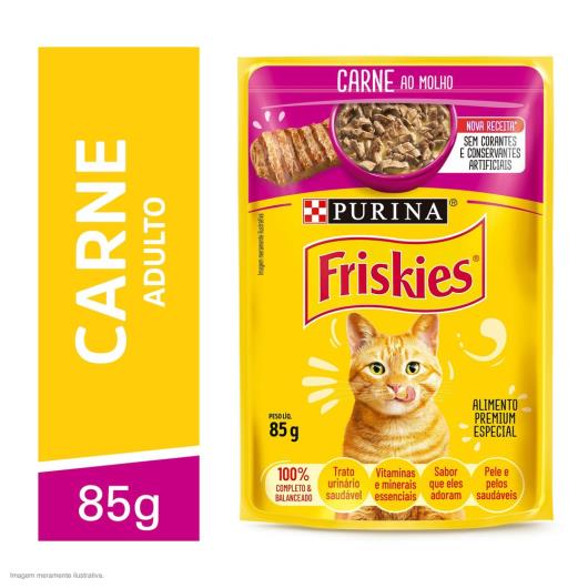 NESTLÉ® PURINA® FRISKIES® Ração Úmida para Gatos Adultos Carne ao molho 85g - Imagem em destaque