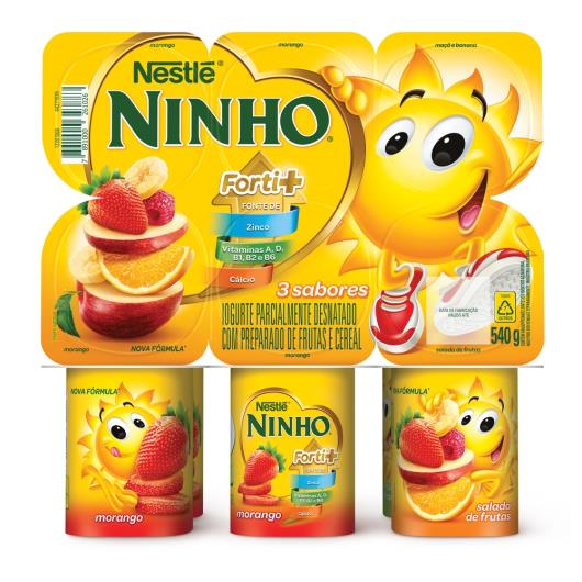 Nestlé Ninho® Iogurte Polpa de Morango, Salada de Frutas e Maçã e Banana 540G com 6 unidades - Imagem em destaque