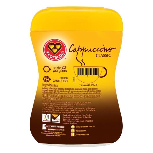 Cappuccino 3 Corações Classic Solúvel Pote 400G - Imagem em destaque