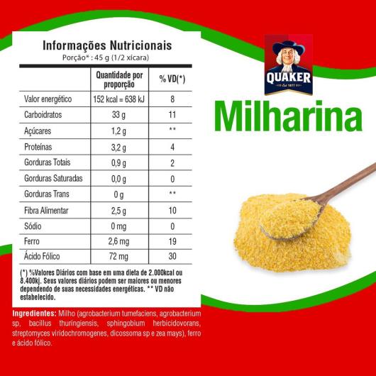 Flocos De Milho Pré-Cozido Quaker Milharina Pacote 500G - Imagem em destaque