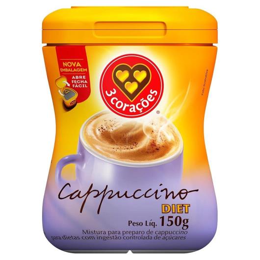 Cappuccino 3 Corações Diet Solúvel Pote 150G - Imagem em destaque