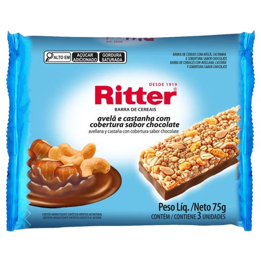 Barra de Cereal Avelã e Castanha com Cobertura de Chocolate Ritter 75g - Imagem em destaque